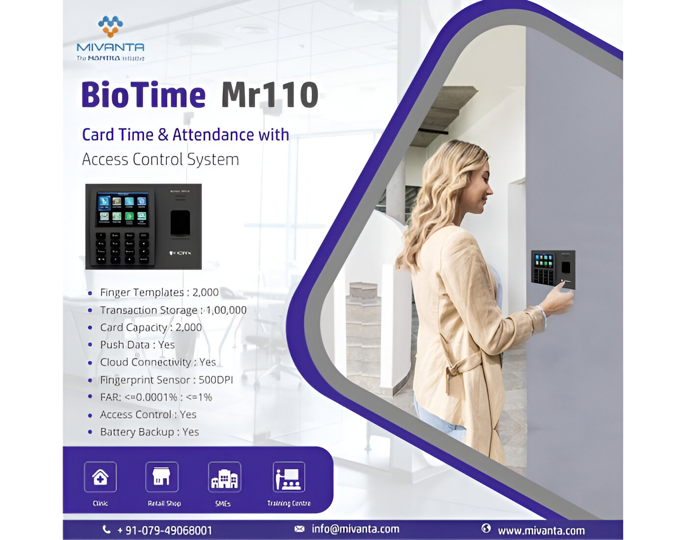Mivanta MORX BioTime MR110 Time Attendance And Access Control Terminal Biometric view 3